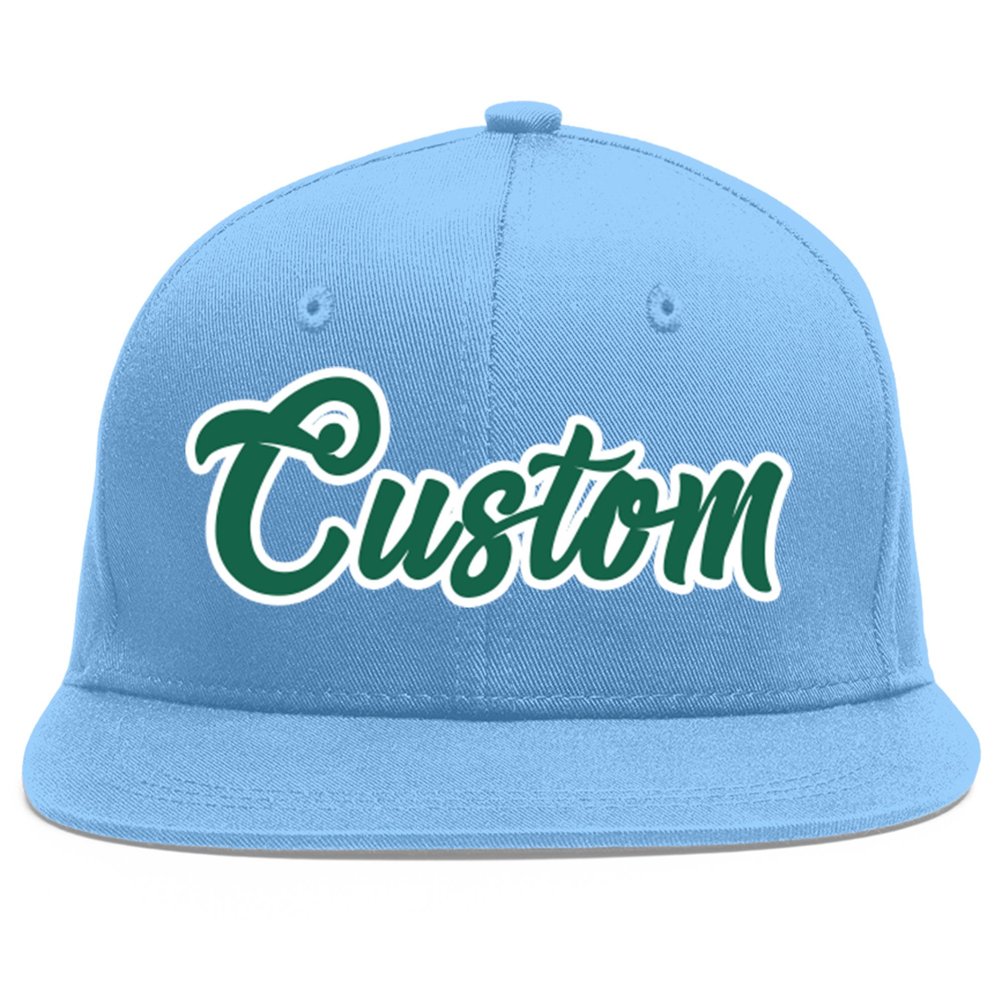 Casquette de baseball sport personnalisée bleu clair Kelly vert-blanc Flat Eaves