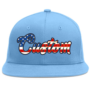 Casquette de baseball personnalisée avec drapeau américain vintage bleu clair et or plat avant-toit