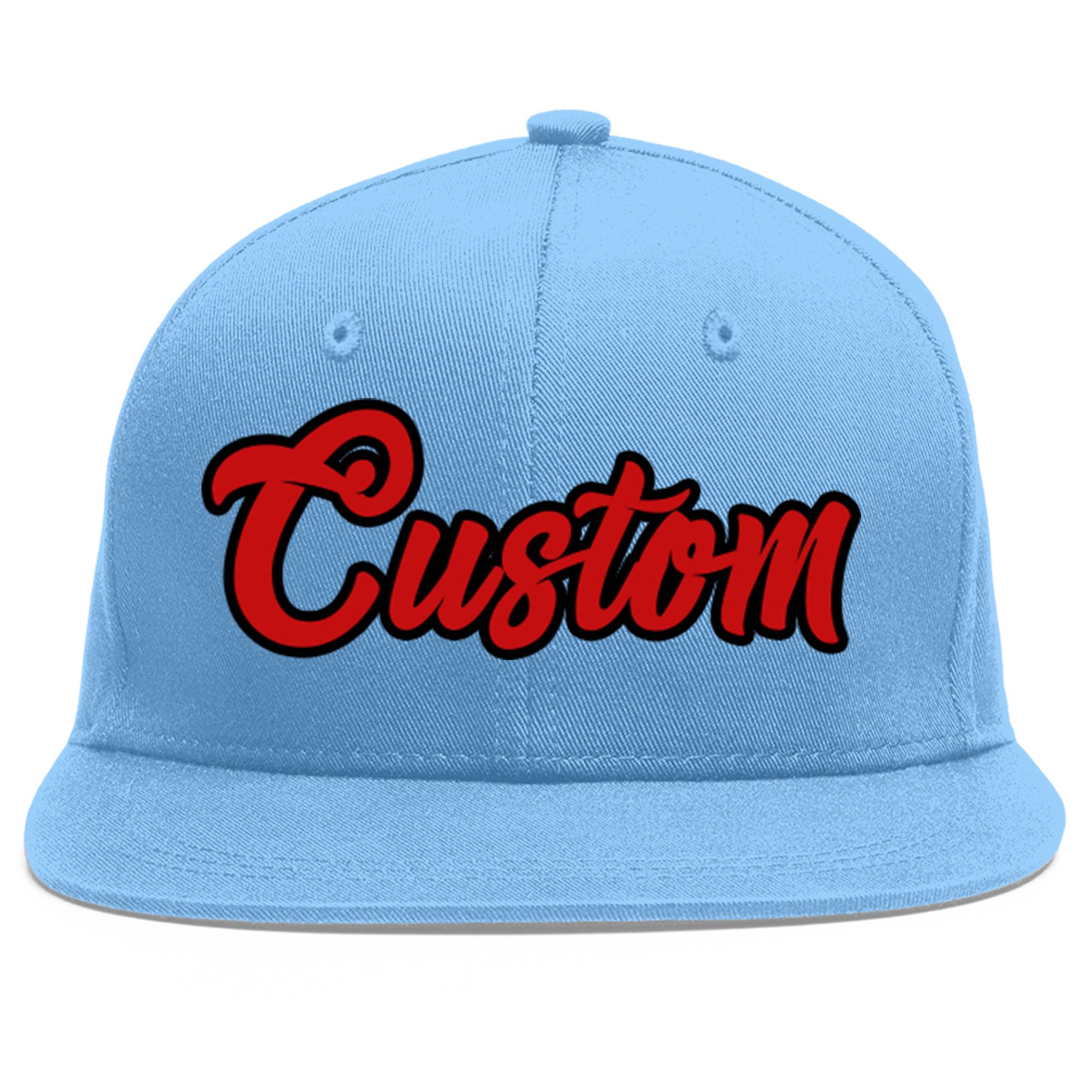 Custom Light Blue Red-Black Flat Eaves Sport Baseball Cap