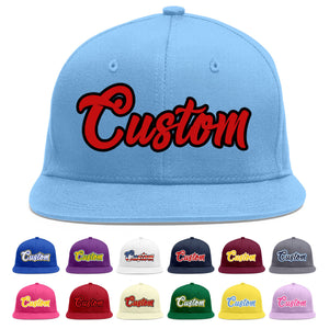 Custom Light Blue Red-Black Flat Eaves Sport Baseball Cap