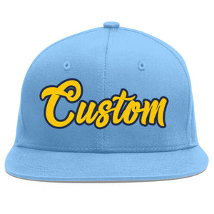 Casquette de baseball sport personnalisée bleu clair or-marine Flat Eaves