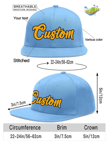 Custom Light Blue Yellow-Navy Flat Eaves Sport Baseball Cap