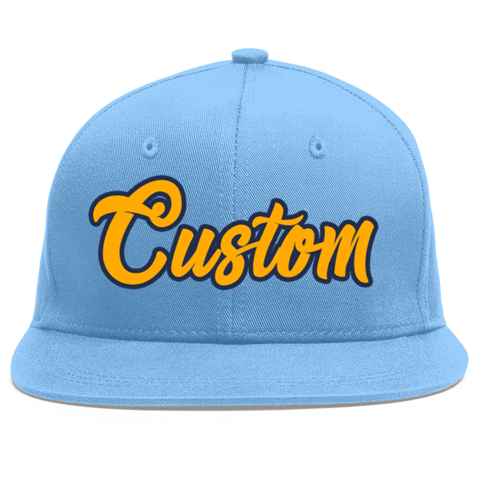 Casquette de baseball sport personnalisée bleu clair jaune-marine Flat Eaves