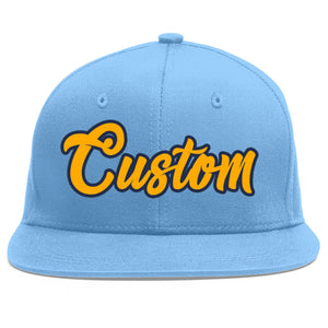 Custom Light Blue Yellow-Navy Flat Eaves Sport Baseball Cap