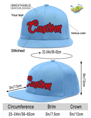 Custom Light Blue Red-Navy Flat Eaves Sport Baseball Cap