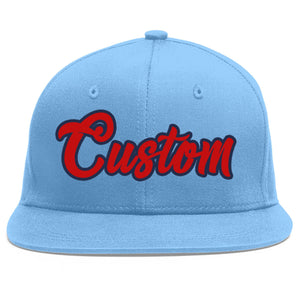 Custom Light Blue Red-Navy Flat Eaves Sport Baseball Cap