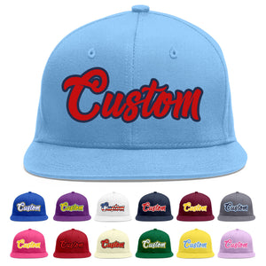 Custom Light Blue Red-Navy Flat Eaves Sport Baseball Cap