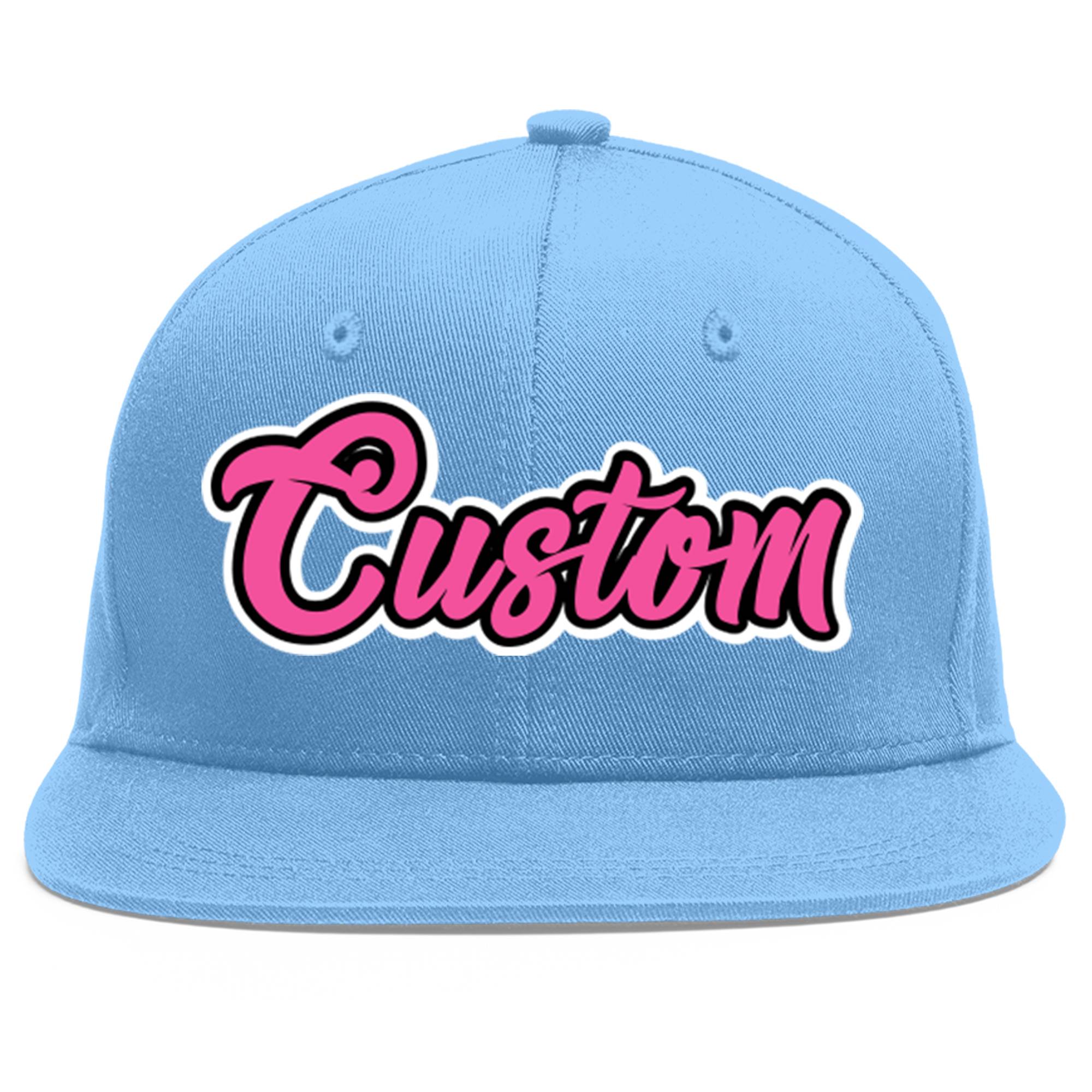 Custom Light Blue Pink-Black Flat Eaves Sport Baseball Cap