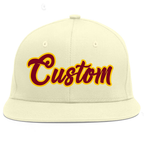 Custom Cream Crimson-Gold Flat Eaves Sport Baseball Cap