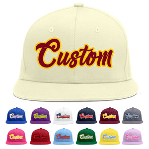 Custom Cream Crimson-Gold Flat Eaves Sport Baseball Cap