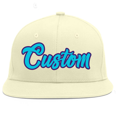 Custom Cream Light Blue-purple Flat Eaves Sport Baseball Cap