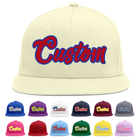 Custom Cream Red-Royal Flat Eaves Sport Baseball Cap