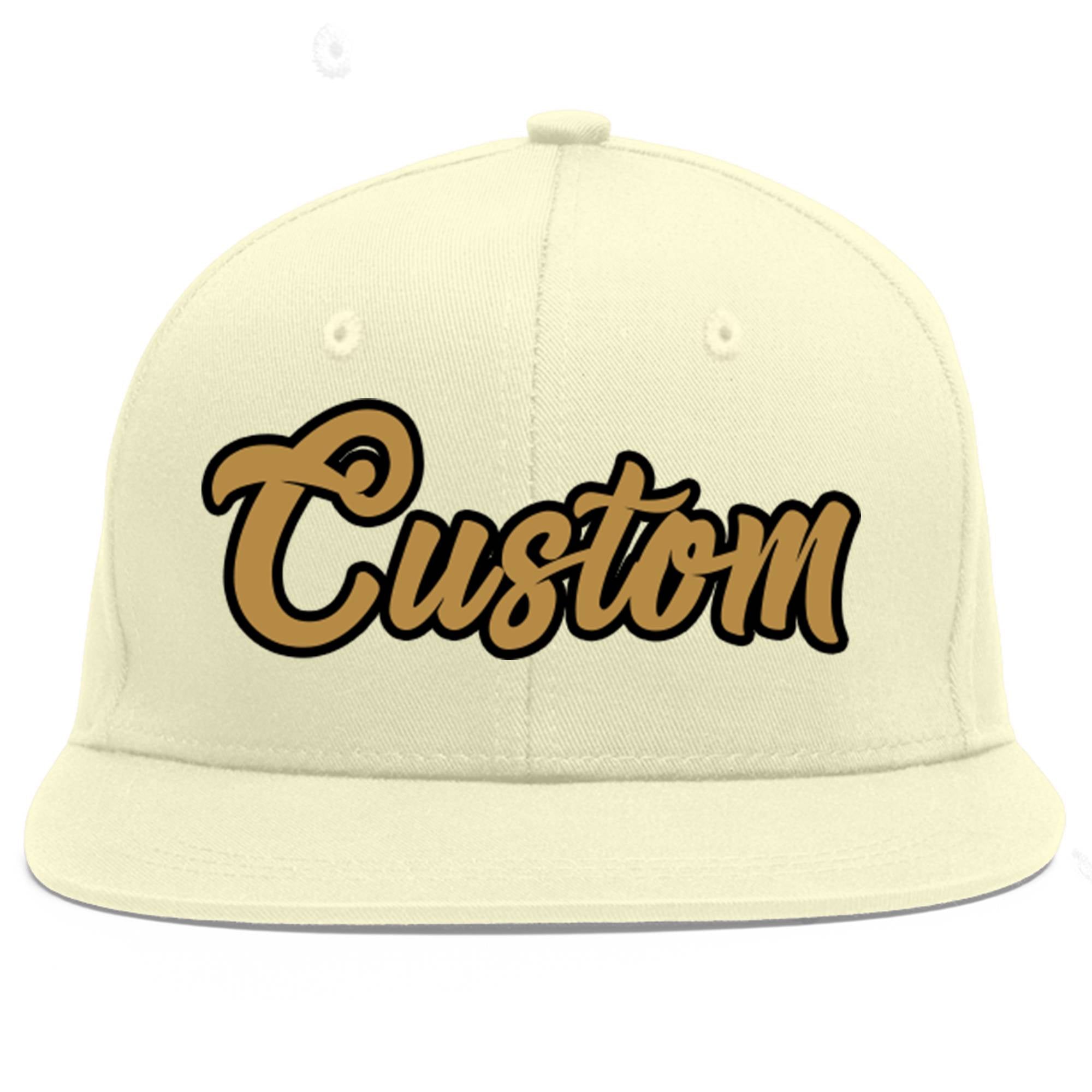 Custom Cream Old Gold-Black Flat Eaves Sport Baseball Cap