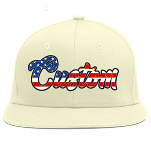 Custom Cream Vintage USA Flag-Gold Flat Eaves Sport Baseball Cap