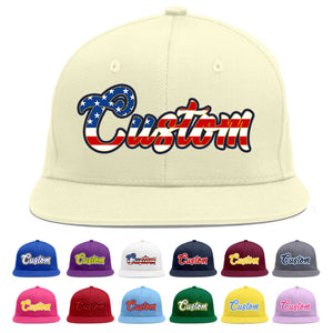 Custom Cream Vintage USA Flag-Gold Flat Eaves Sport Baseball Cap