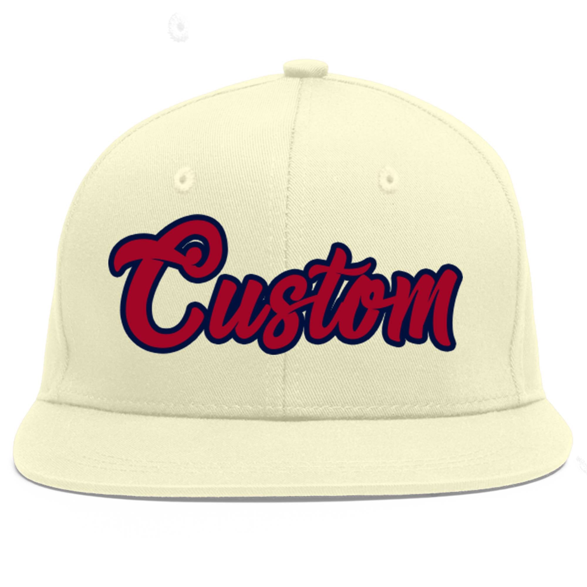 Custom Cream Red-Navy Flat Eaves Sport Baseball Cap