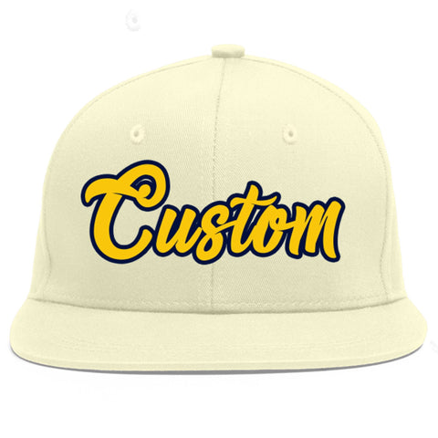 Custom Cream Gold-Navy Flat Eaves Sport Baseball Cap