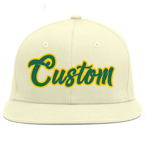 Custom Cream Kelly Green-Gold Flat Eaves Sport Baseball Cap