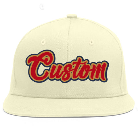 Custom Cream Red-Old Gold Flat Eaves Sport Baseball Cap