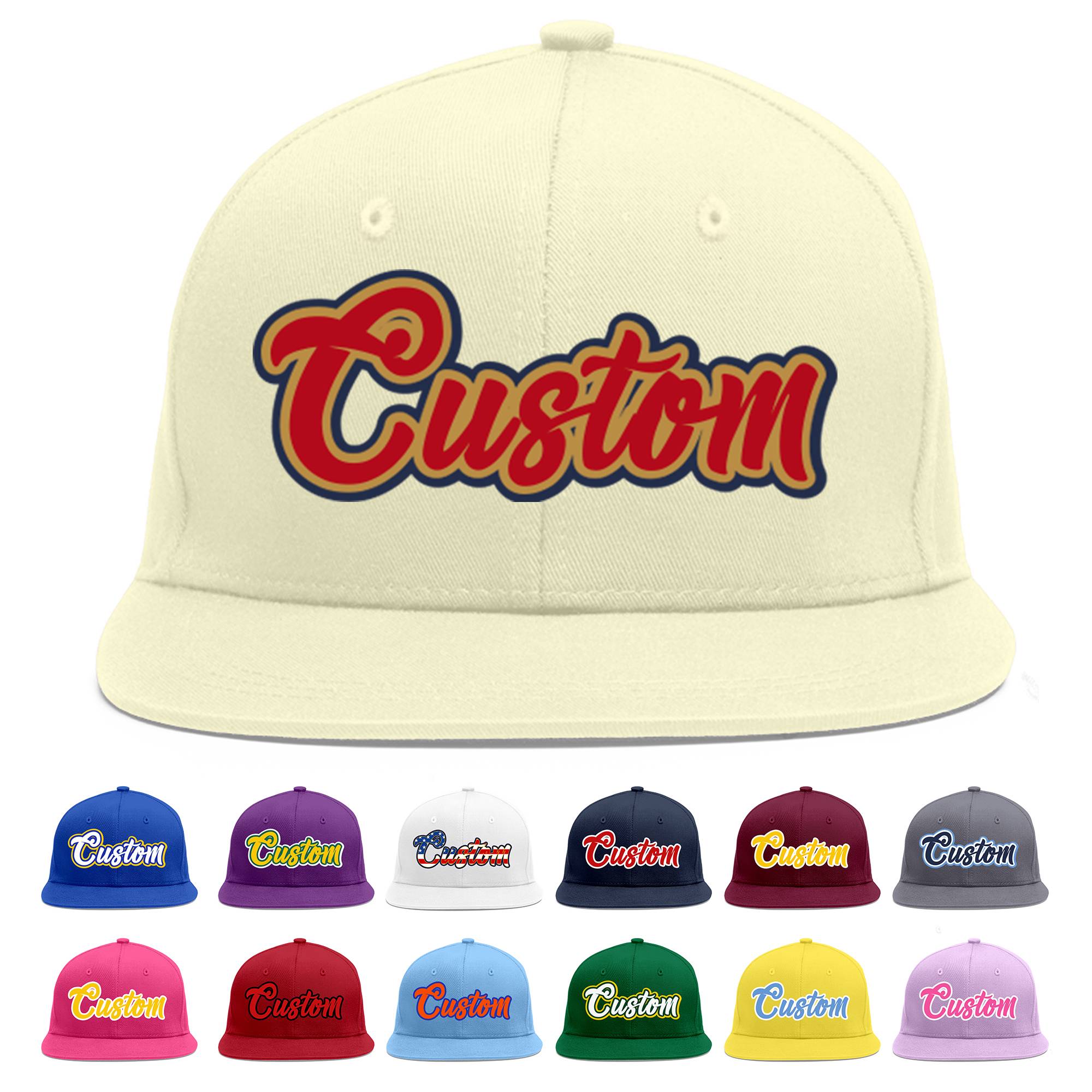 Custom Cream Red-Old Gold Flat Eaves Sport Baseball Cap