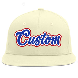 Custom Cream Royal-White Flat Eaves Sport Baseball Cap