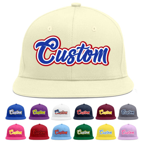 Custom Cream Royal-White Flat Eaves Sport Baseball Cap