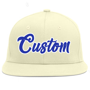 Custom Cream Royal-White Flat Eaves Sport Baseball Cap