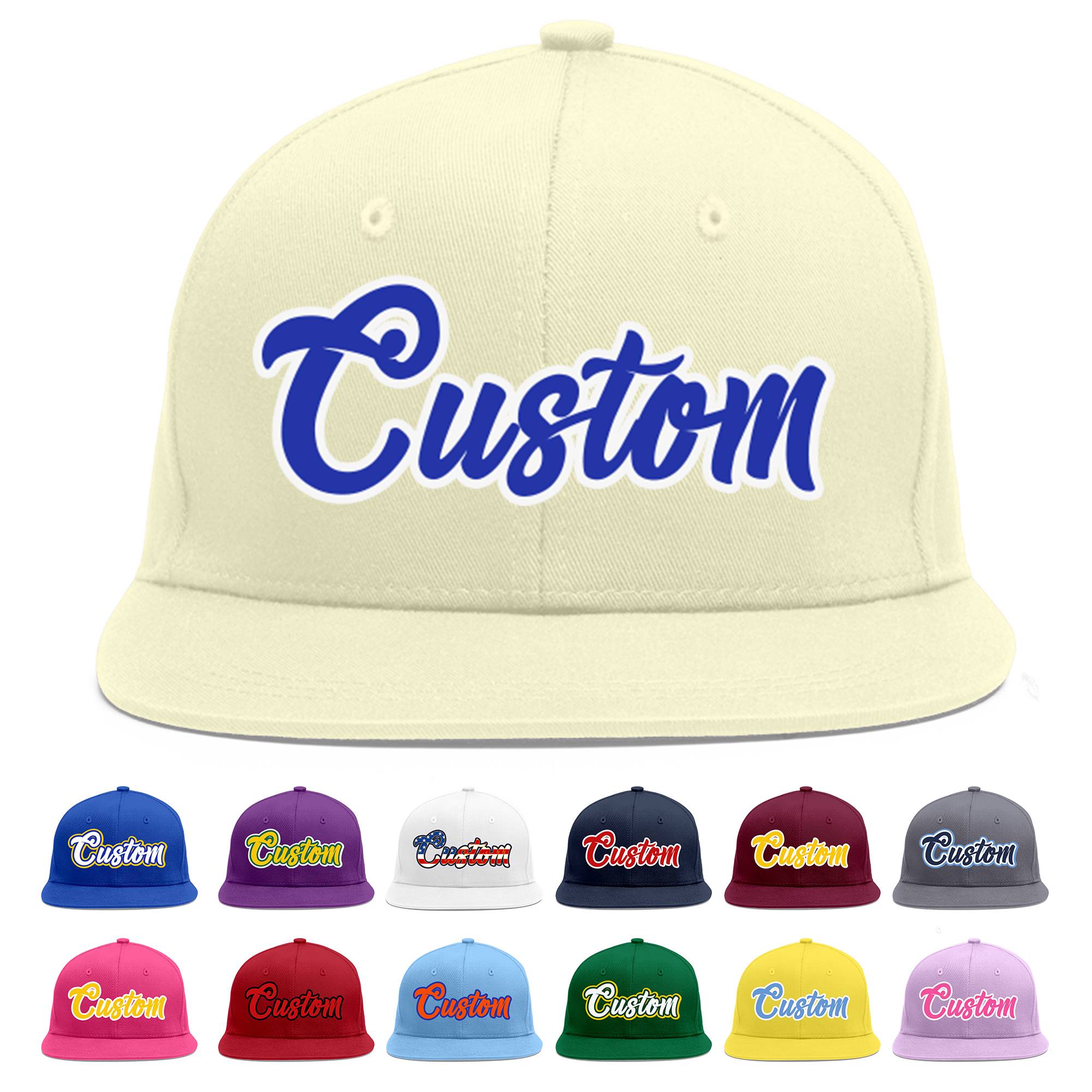 Casquette de baseball sport personnalisée crème Royal-White Flat Eaves