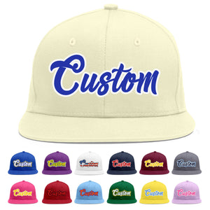 Custom Cream Royal-White Flat Eaves Sport Baseball Cap