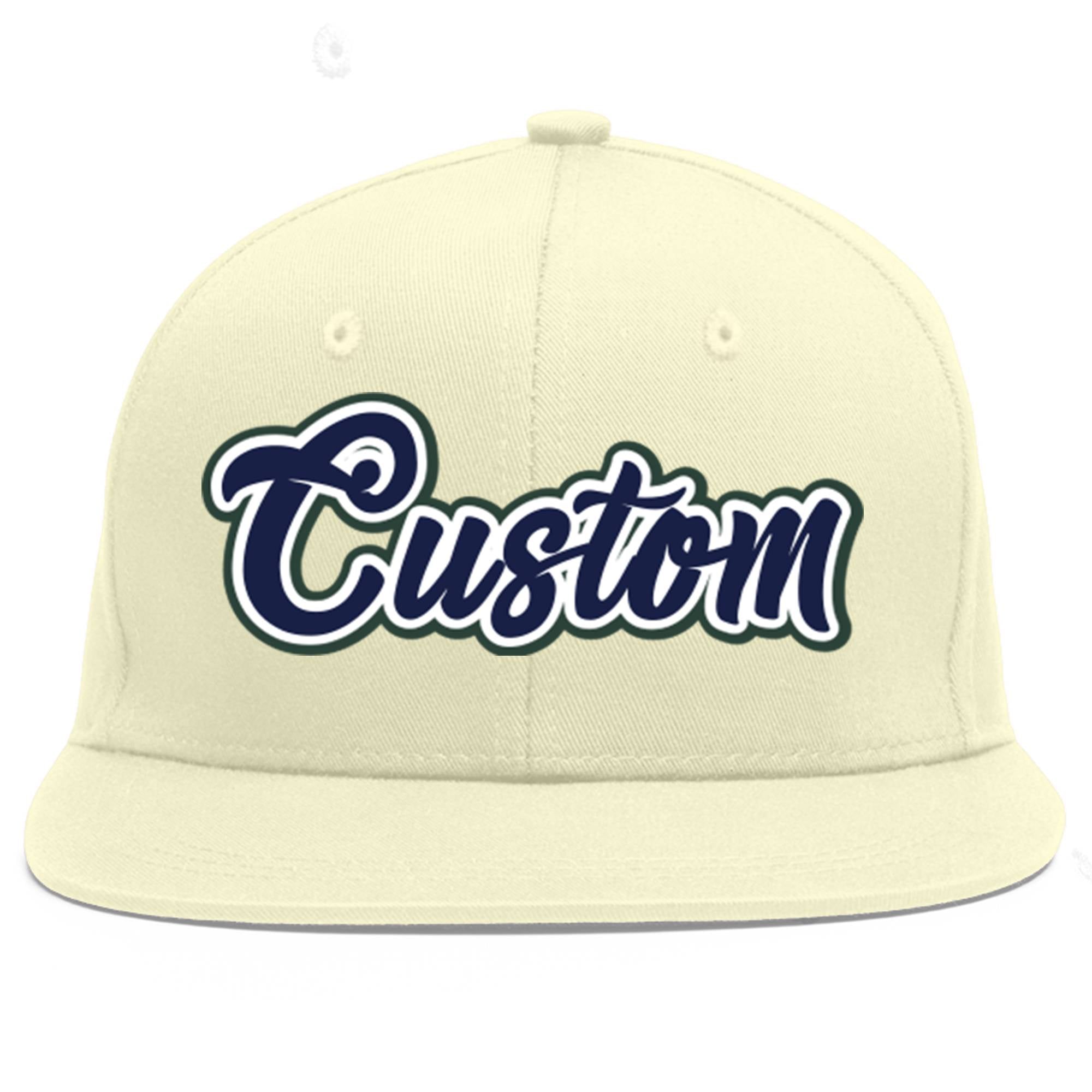 Custom Cream Navy-White Flat Eaves Sport Baseball Cap