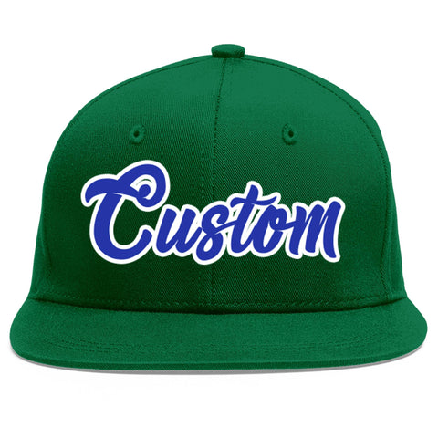 Custom Green Royal-White Flat Eaves Sport Baseball Cap