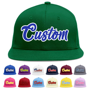 Custom Green Royal-White Flat Eaves Sport Baseball Cap