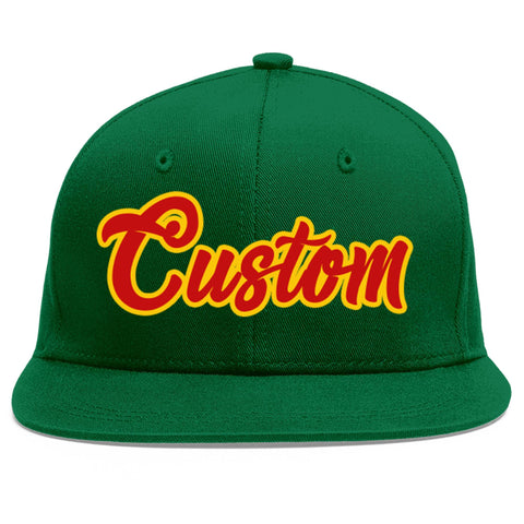 Custom Green Red-Yellow Flat Eaves Sport Baseball Cap