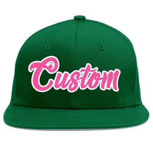 Casquette de baseball sport personnalisée vert rose-blanc avec avant-toit plat