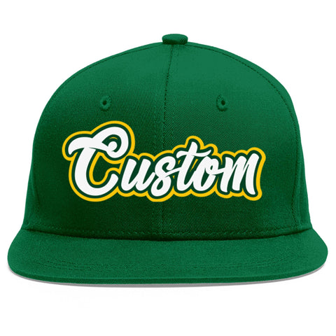 Custom Green White-Kelly Green Flat Eaves Sport Baseball Cap