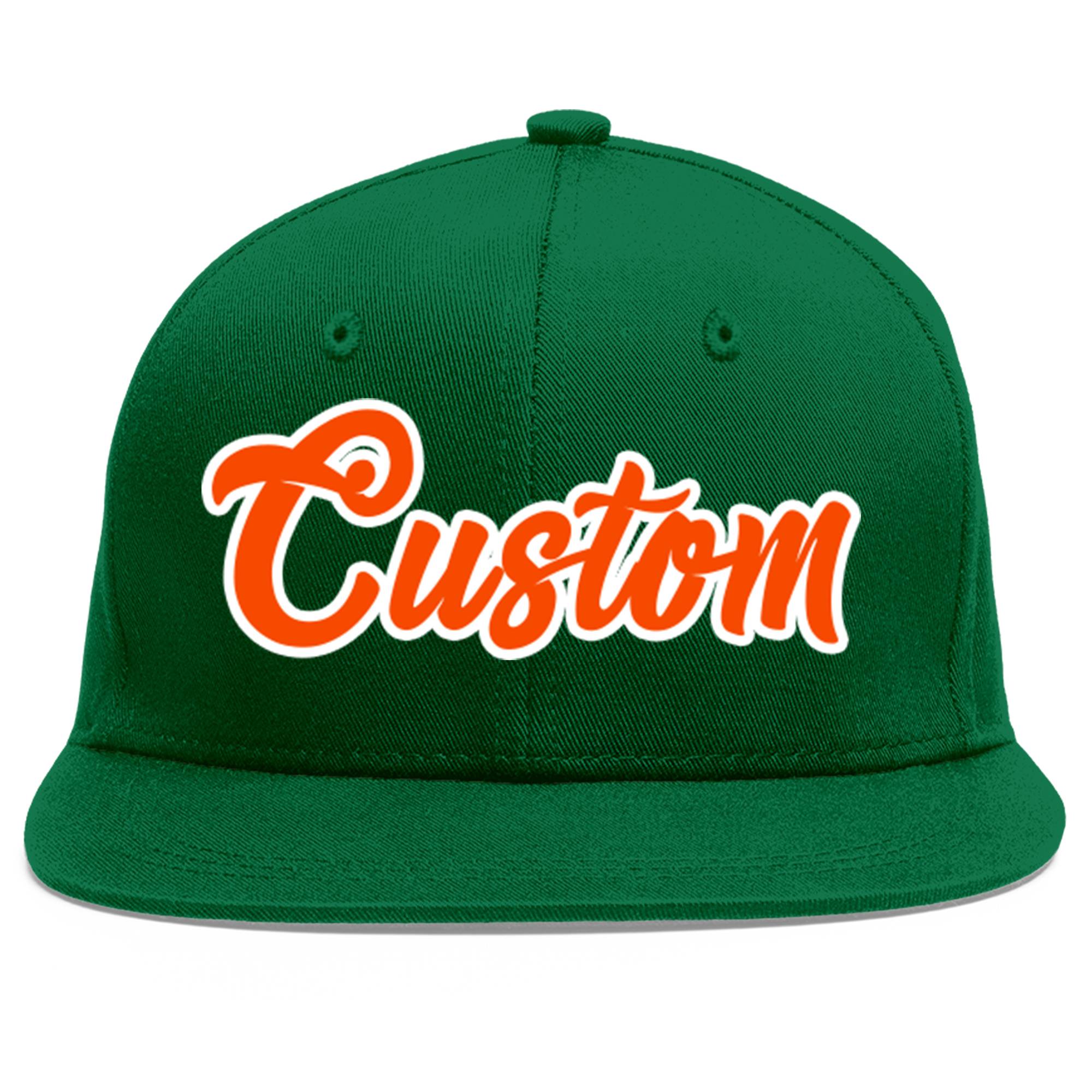 Casquette de baseball sport personnalisée vert orange-blanc avec avant-toit plat