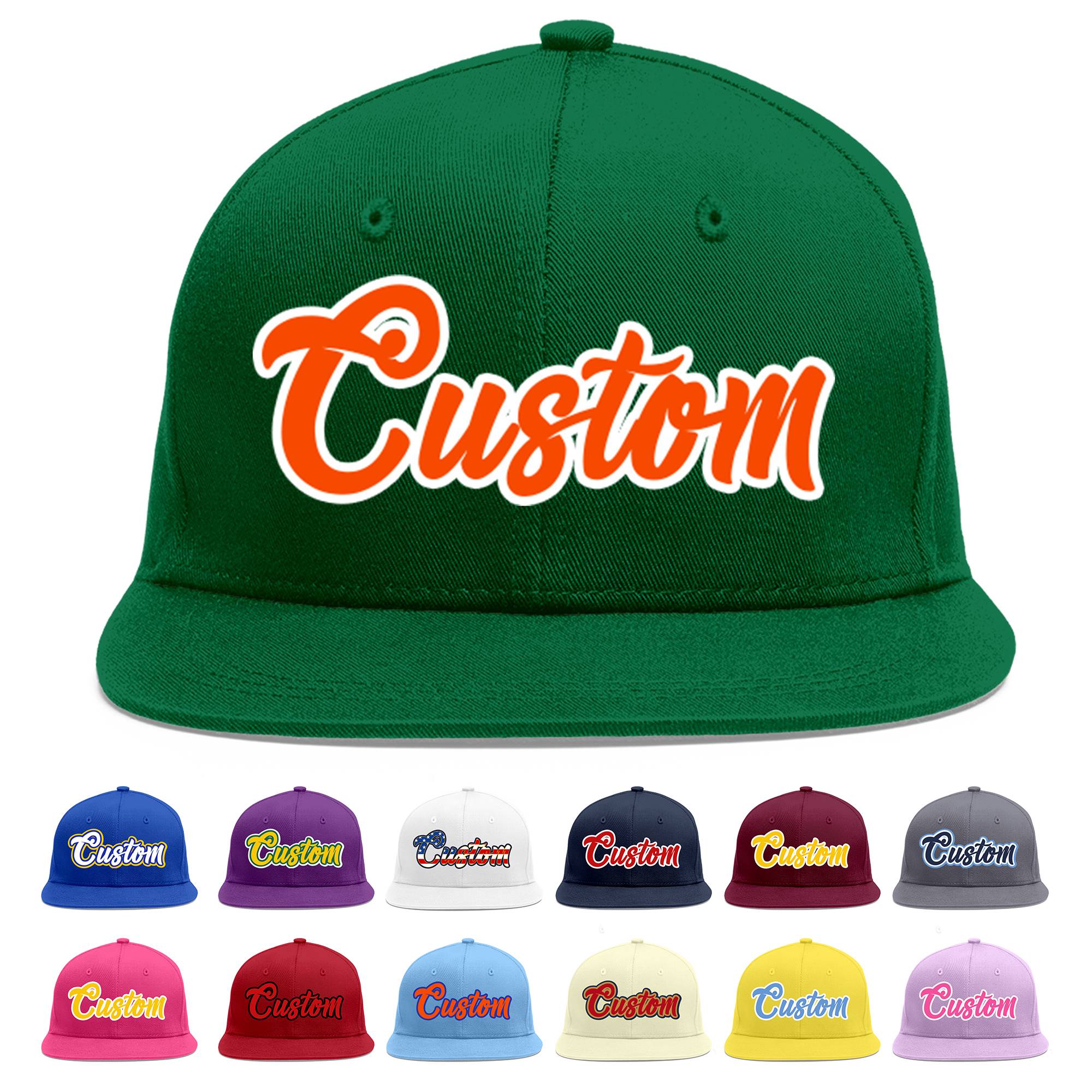 Casquette de baseball sport personnalisée vert orange-blanc avec avant-toit plat