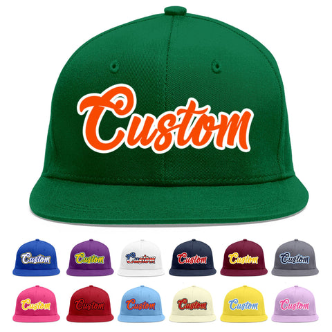 Custom Green Orange-White Flat Eaves Sport Baseball Cap