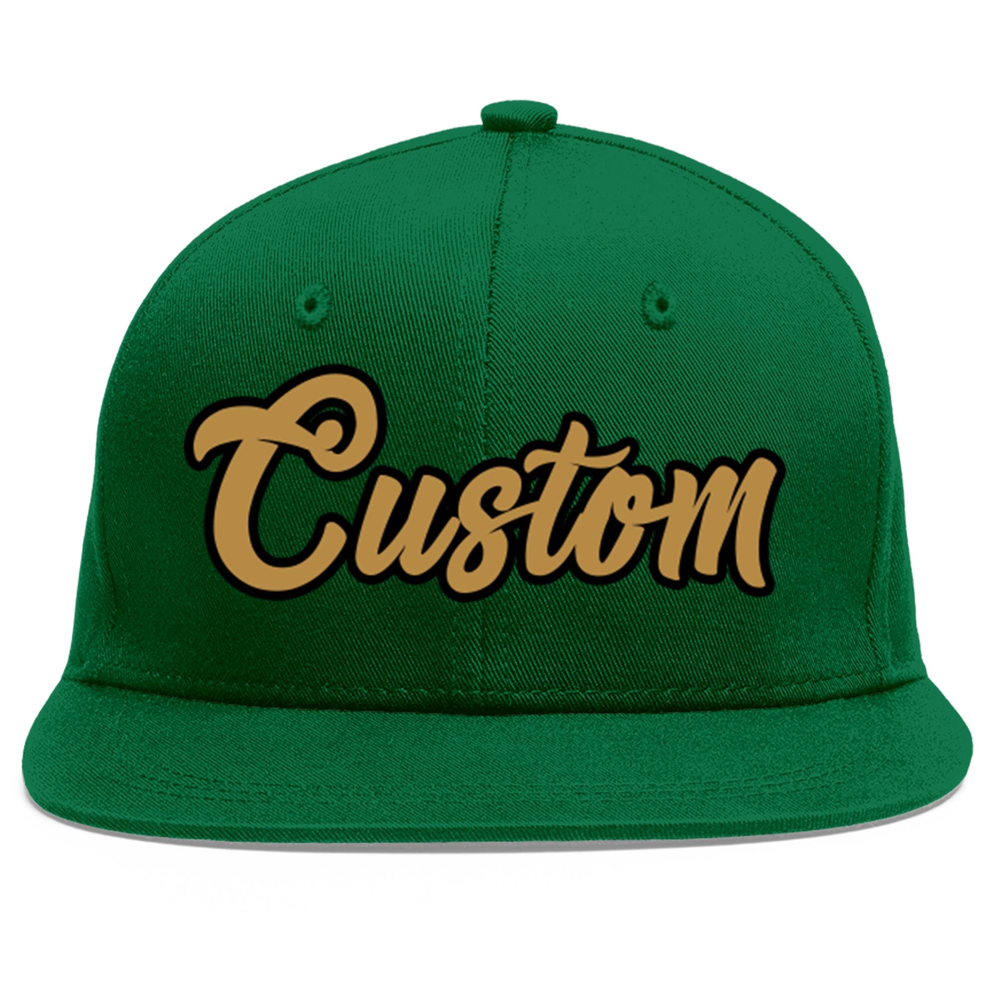 Custom Green Old Gold-Black Flat Eaves Sport Baseball Cap