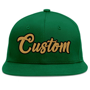 Casquette de baseball sport personnalisée verte, vieux or et noir, avec avant-toit plat