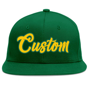 Custom Green Gold-Kelly Green Flat Eaves Sport Baseball Cap