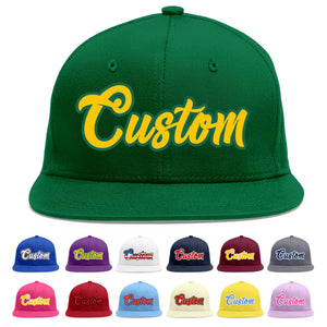 Custom Green Gold-Kelly Green Flat Eaves Sport Baseball Cap