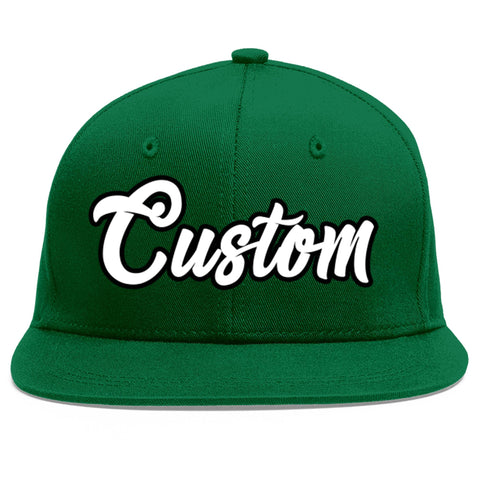 Custom Green White-Black Flat Eaves Sport Baseball Cap