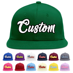 Custom Green White-Black Flat Eaves Sport Baseball Cap