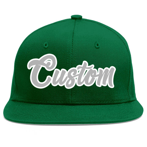 Custom Green Gray-White Flat Eaves Sport Baseball Cap