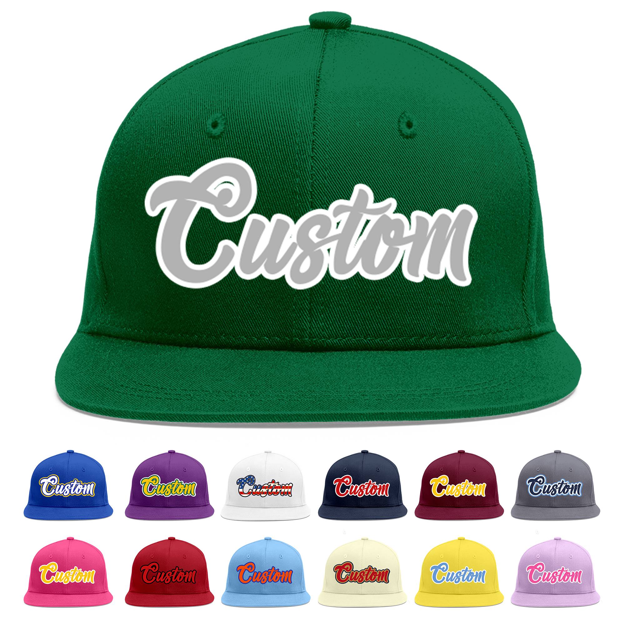 Custom Green Gray-White Flat Eaves Sport Baseball Cap