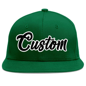 Casquette de baseball sport personnalisée vert noir-blanc avec avant-toit plat