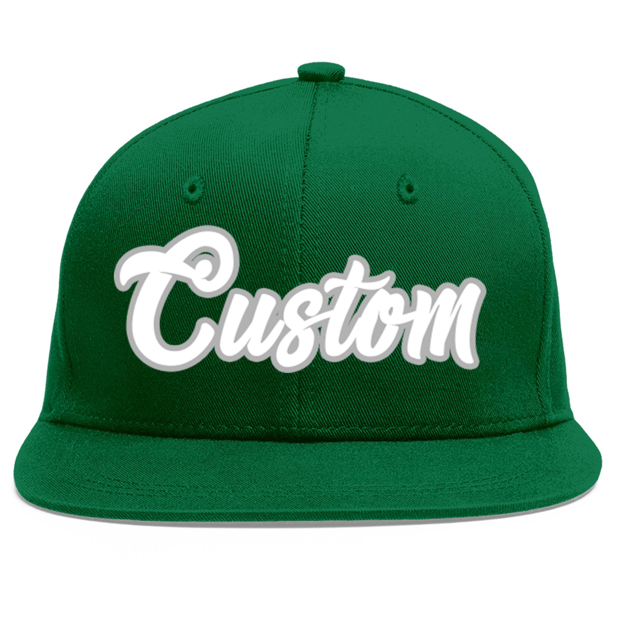 Custom Green White-Gray Flat Eaves Sport Baseball Cap