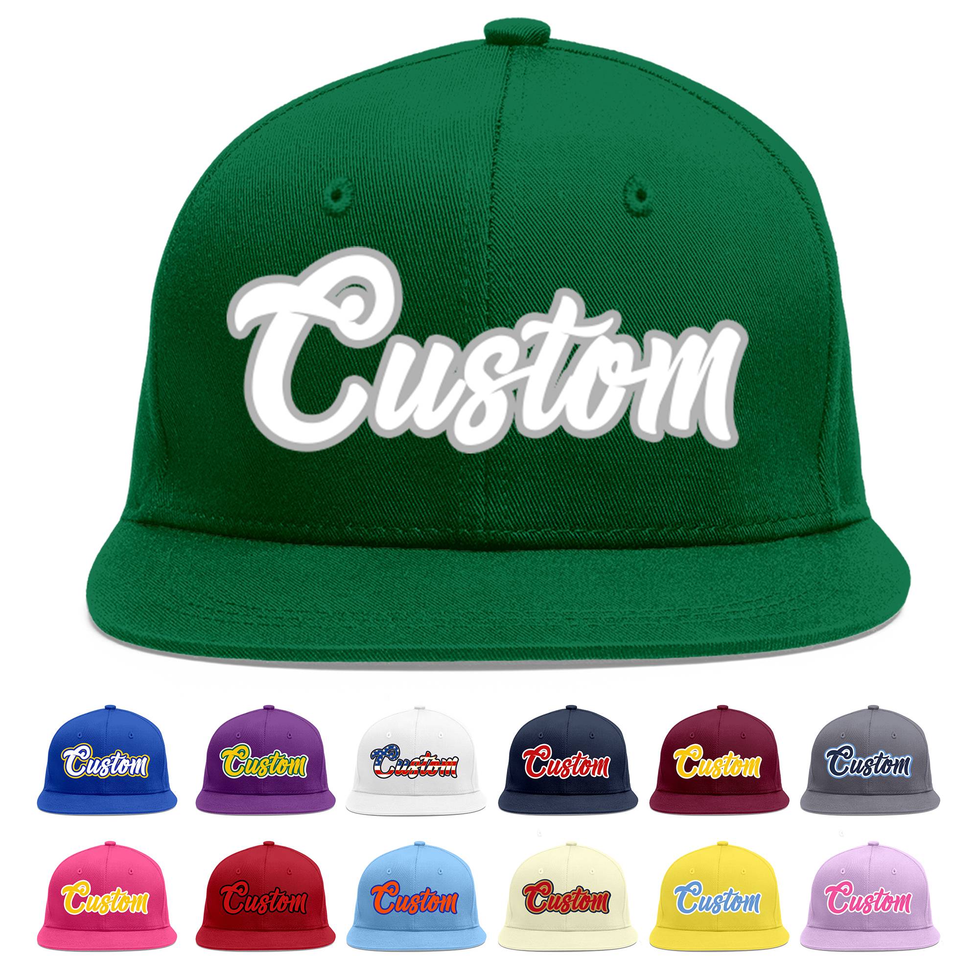 Custom Green White-Gray Flat Eaves Sport Baseball Cap