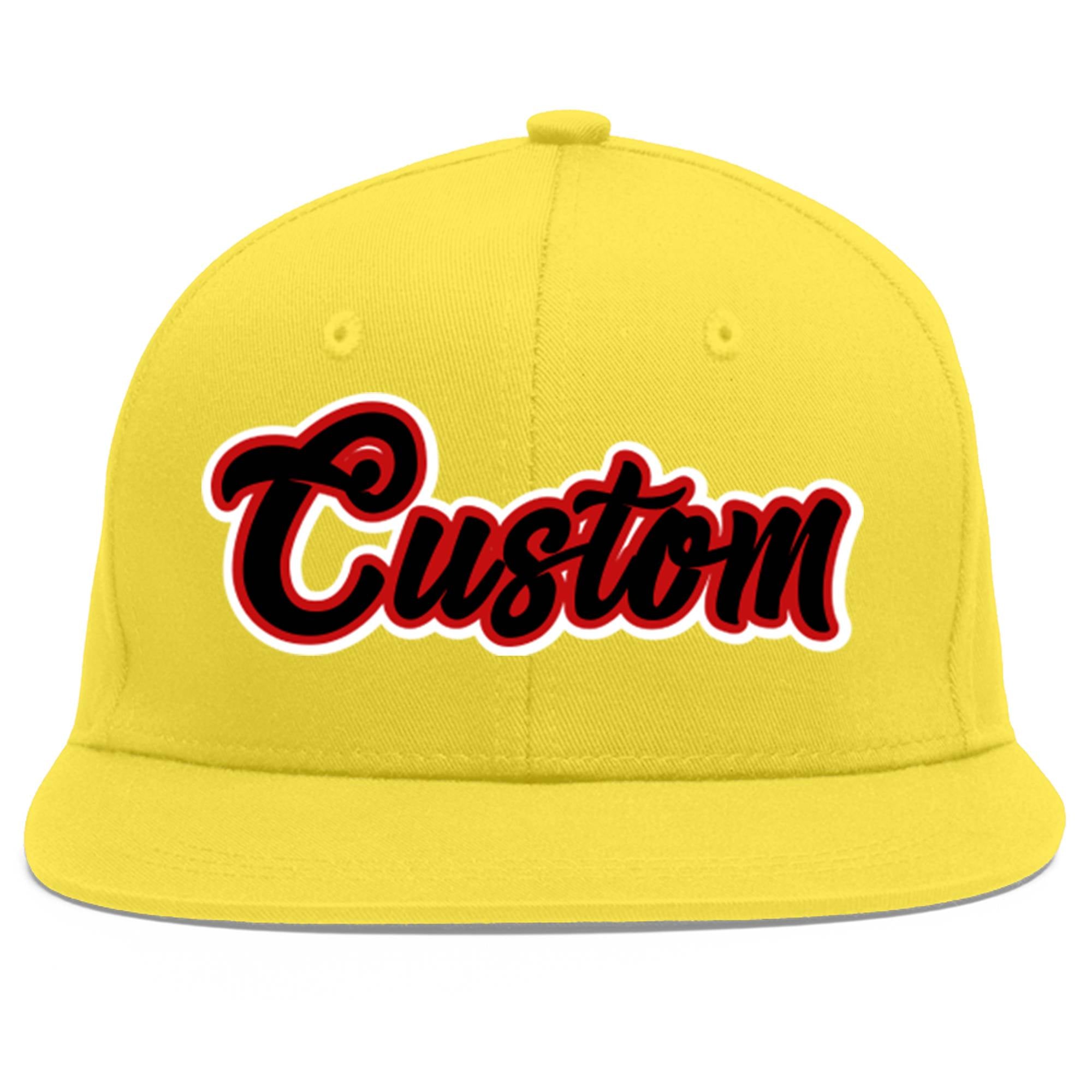 Custom Light Gold Black-Red Flat Eaves Sport Baseball Cap